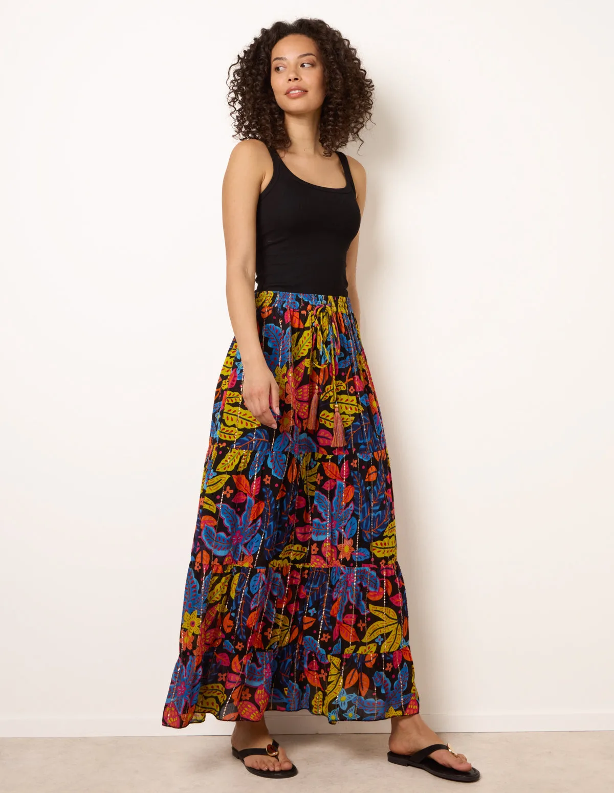 Tiered Bright Maxi Skirt - M/L / BLACK - female - Blue Vanilla - FashionsVida