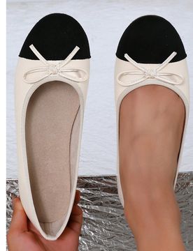 Zapatos de ballet planos con lazo y patchwork para mujer, zapatos de abuela de corte bajo, ligeros, cómodos, con suela blanda, para primavera, verano