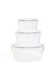 Set of 3 Round Clip Storage Containers Grey