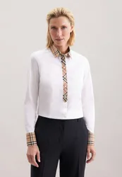 Hemdbluse mit Stretchanteil und Besatz Weiß 52