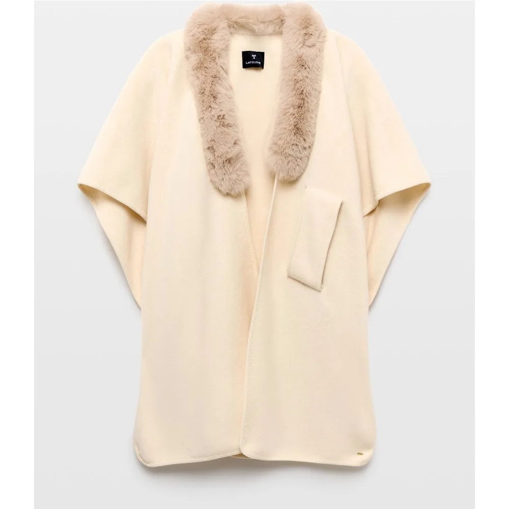 Capa chal con Cuello de pelo sintetico - Latouche - FashionsVida