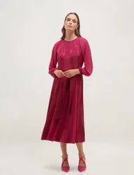 Stripe Jacquard Belted Midi Skater Dress Pink female