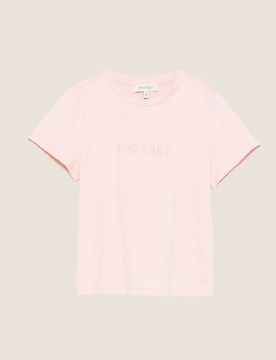 T-shirt con logo ricamato bambina rosa
