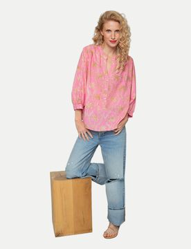 Shirtbluse mit Palmen-Ornamenten Rosa 40