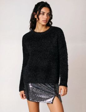 Maglione con finitura in pelliccia - nero