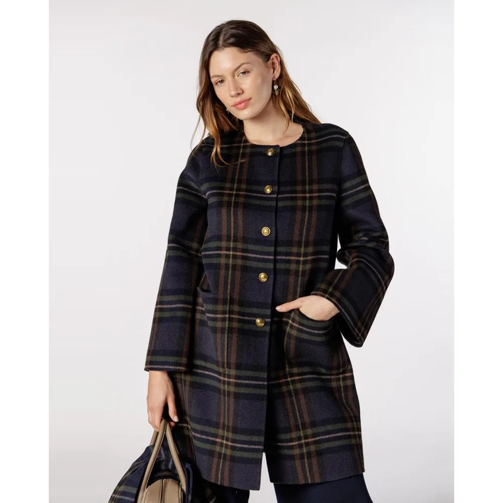 Abrigo de mujer de cuadros de paño con botones personalizados - Naulover - FashionsVida