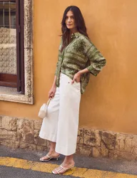 Denim Wide Leg Cropped Culottes White female