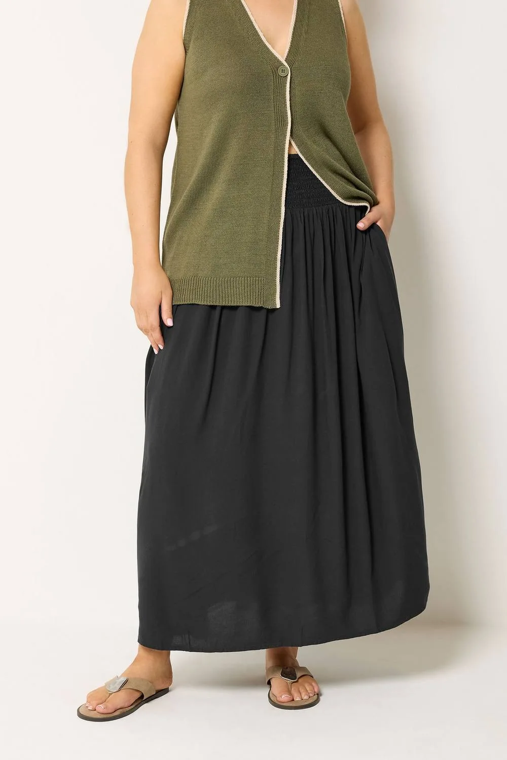 Woven Maxi Skirt - Black - Size: 16 - Yours - FashionsVida