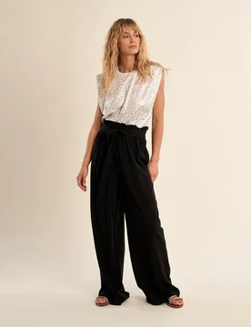 Pantalón ancho de mujer largo con lazada y pliegues - Molly Bracken - FashionsVida