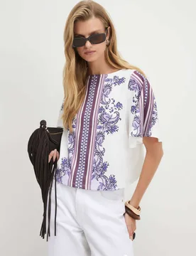 Pure Cotton Paisley T-Shirt Cream Mix female - River Island - FashionsVida