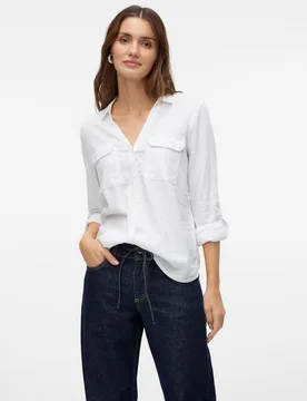 Camisa de mujer de manga larga con cuello pico - Vero Moda - FashionsVida
