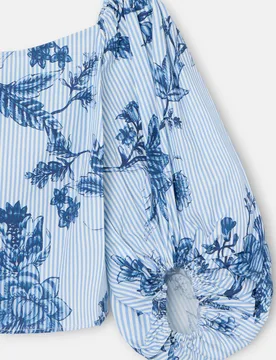 Top palabra de honor estampado rayas celeste - Silbon - FashionsVida