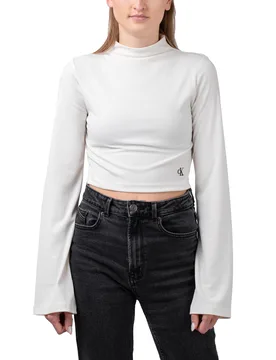 Shiny High Neck Longsleeve Ivory M Damen - Calvin Klein - FashionsVida