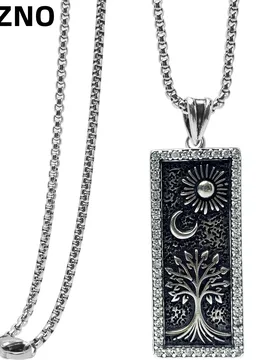 PEZNO Stainless Steel Sun Moon Pendant Necklace | Cubic Zirconia Inlay | Nordic Mystic Jewelry for Men Women Gift - Aliexpress - FashionsVida