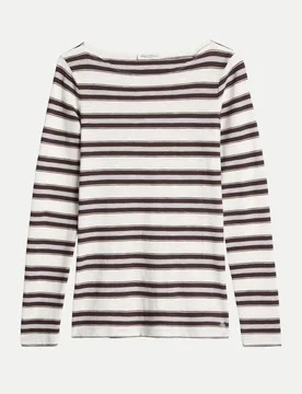Marc O' Polo Gestreift mit U-Bootausschnitt Weiß M - Marc O'Polo - FashionsVida