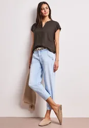 Blusenshirt in Unifarbe mit Split Neck female Braun
