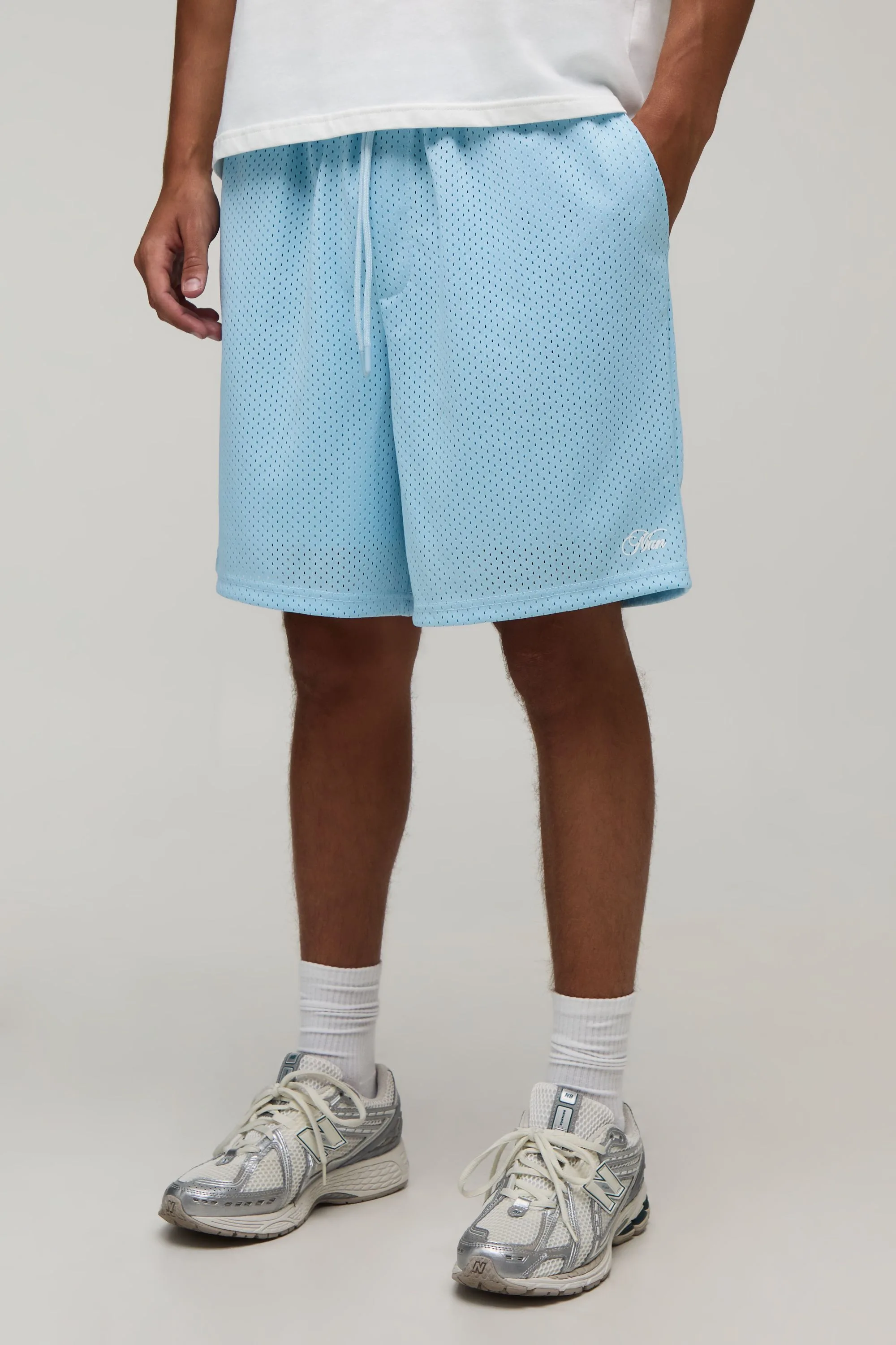 Mens Baggy Fit Man Script Mesh Jersey Short - Blue - Size Medium - boohooMAN - FashionsVida