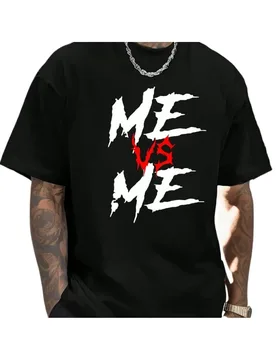 Men's "ME VS ME" cotton T-shirt-black, with red and white patterns, casual round neck and short sleeves - Aliexpress - FashionsVida