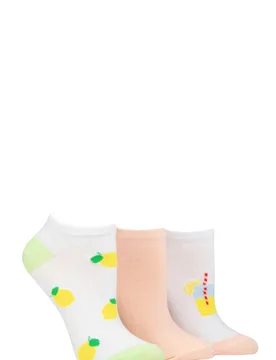 Women's 3 Pair SOCKSHOP Novelty Cotton Trainer Socks Lemons 4-8 - Multi Coloured - Size: Small - Wildfeet - FashionsVida