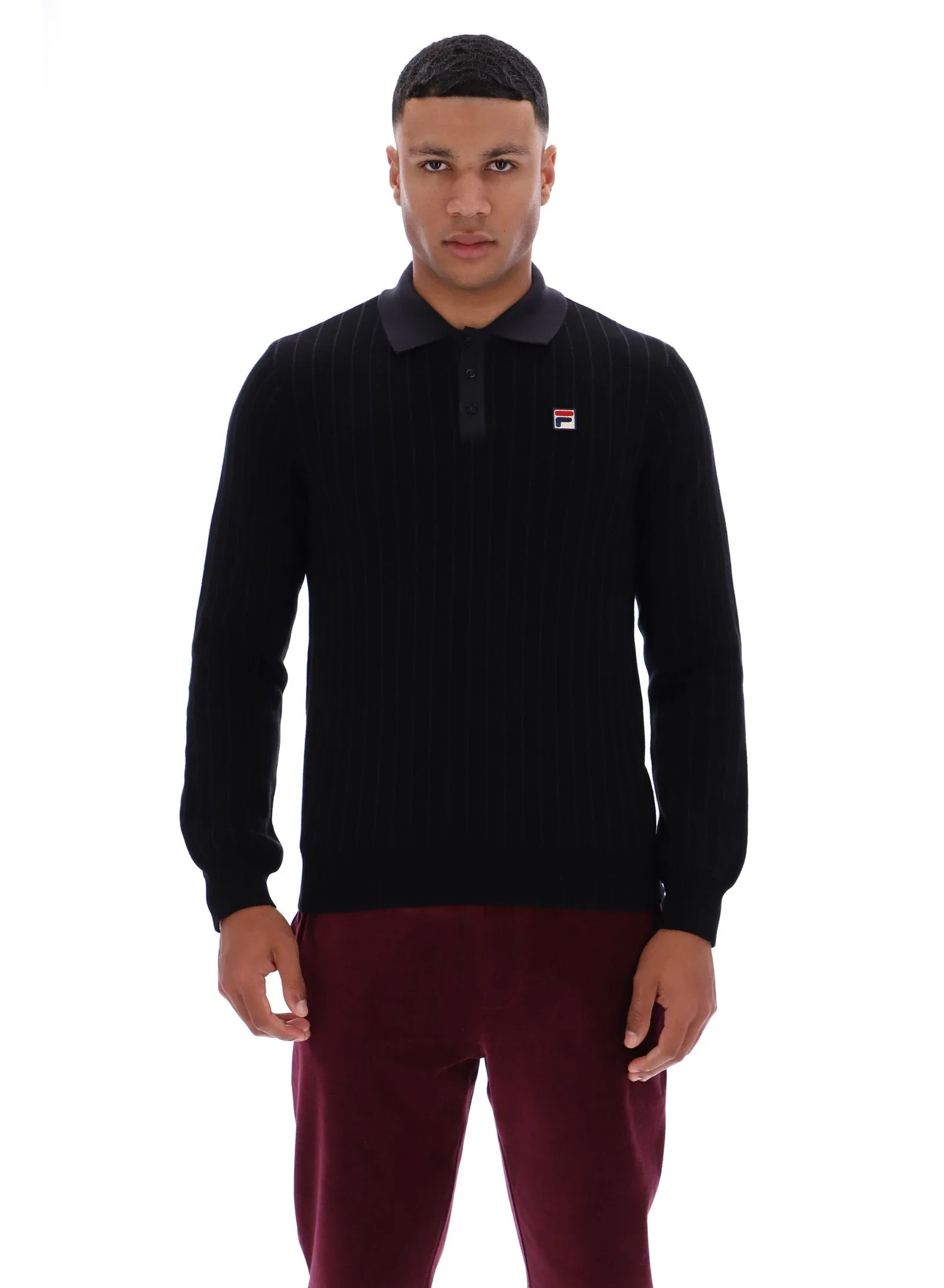 Black Kobe Striped Knit Polo - XS - FILA - FashionsVida