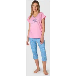 Pijama completo de mujer manga corta cuello pico estampado floral