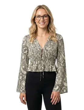 Blusa A Maniche Lunghe 70s Pleated Clover Paisley M