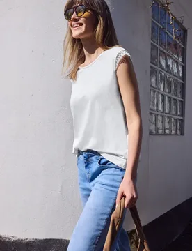 Street One Shirt mit Rundhals und Crochet Ärmeln female Weiß - Street One Studio - FashionsVida