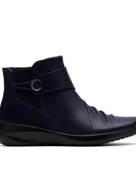 Women's Kaetlyn Sara Navy Leather Ankle Boots in Blue Size: 6-Standard Fit - Blue - Size: 6-Standard Fit - Clarks - FashionsVida