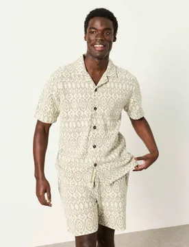 Regular Fit Jacquard Short Sleeve Shirt Natural Mix male - Fatface - FashionsVida