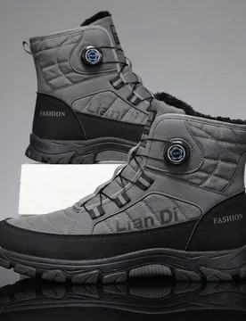 Botas de nieve para hombre - Parte superior y suela de PVC, botas de senderismo marrón/negro, con plantilla acolchada, punta redonda y sistema de cor - Shein - FashionsVida