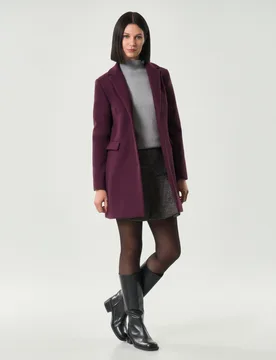 Cappottino bordeaux in panno con scollo a rever - Hlo! - FashionsVida