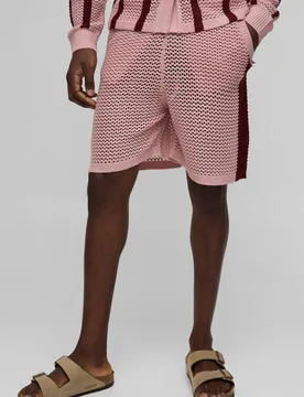Herren Entspannte Passform Seitenstreifen Offener Strick Shorts Burgundy Größe Large - boohooMAN - FashionsVida