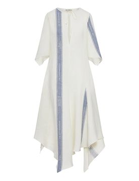 Vestito Midi In Lino Con Inserti Logo