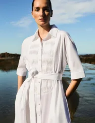 Pure Cotton Belted Relaxed Midi Shirt Dress Ivory female