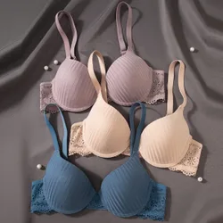 Set de 3 piezas de sujetador con ribete de encaje de unicolor para mujer