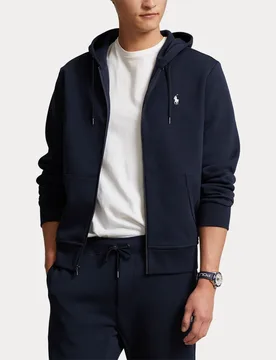 Felpa Polo blu con cappuccio e chiusura zip in interlock di cotone - Ralph Lauren - FashionsVida