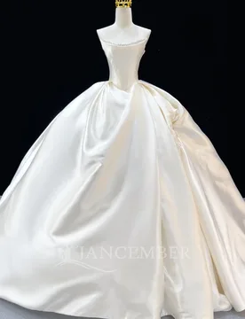 Customized Strapless Sleeveless Princess Wedding Dresses For Bride Satin Wedding Dresses Lace Up Bridal Gowns vestidos de novia - Aliexpress - FashionsVida