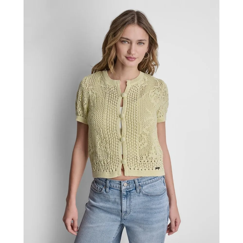 Top de crochet de mujer de manga corta y cierre de botones - DKNY Jeans - FashionsVida