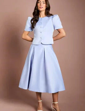Women's Satin Pleat Front Midi Full Skirt in Cornflower Blue Size: 10 - Cornflower Blue - Size: 10 - Coast - FashionsVida