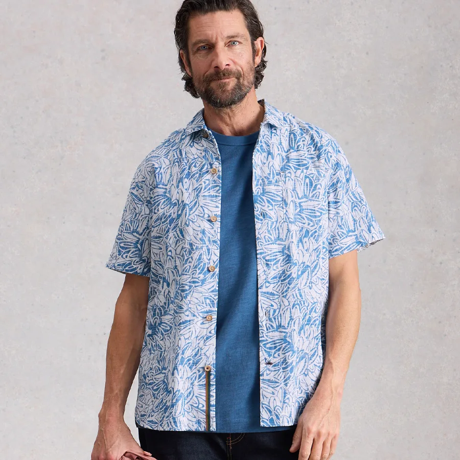 Hayle Organic Short Sleeve Leaf Print Shirt - White stuff - FashionsVida