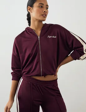 Womens Tricot Zip Through Hoodie - Burgundy - Size 2xl - DSGN Studio - FashionsVida