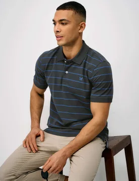 Pure Cotton Waffle Striped Polo Shirt Dark Navy male - Crew Clothing - FashionsVida