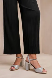 Women's 'Florence' Mid High Heels With Ankle Strap in Silver Size: 5 - Silver - Size: 5