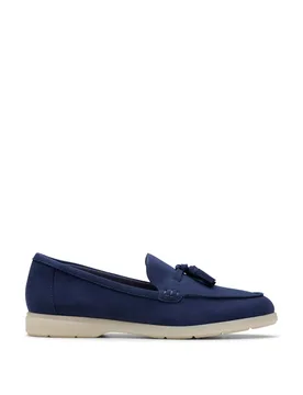 Suede Tassel Flat Loafers Navy female - Clarks - FashionsVida