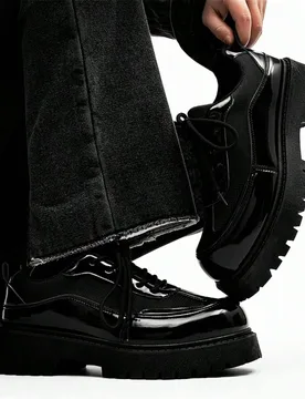 Zapatos de vestir con cordones y suela gruesa para hombre, zapatos Derby de punta redonda con aumento de altura estilo retro empresarial, zapatos form - Shein - FashionsVida