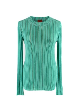 Green Ribbed Knit Cotton Long Sleeved Top - Missoni - FashionsVida