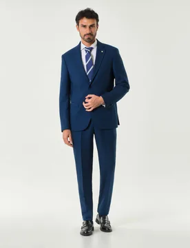 Abito blu royal in tela di misto lana stretch con rever a lancia - MANUEL RITZ - FashionsVida