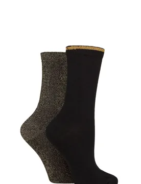 Women's 2 Pair All Over and Sparkle Top Socks Black One Size - Black - Size: One Size - Charnos - FashionsVida
