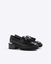 Womens Chunky Loafers Black Round Toe Pu - Size Uk 9