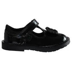 Childrens Unisex T-Bar Flutter Kids Black Shoes Leather - Size Uk 5 Infant